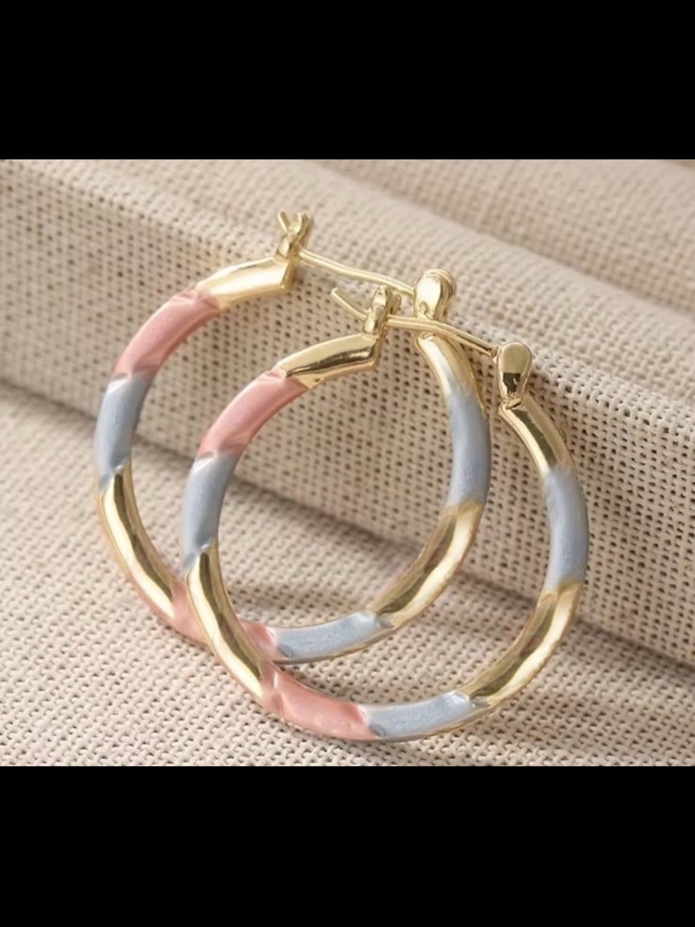 New! Women’s Golden Tri-Color Hoop Earrings, Fashion Jewelry. Chunky Circle.